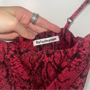 Reformation square neck stretchy denim snake print mini dress size 4